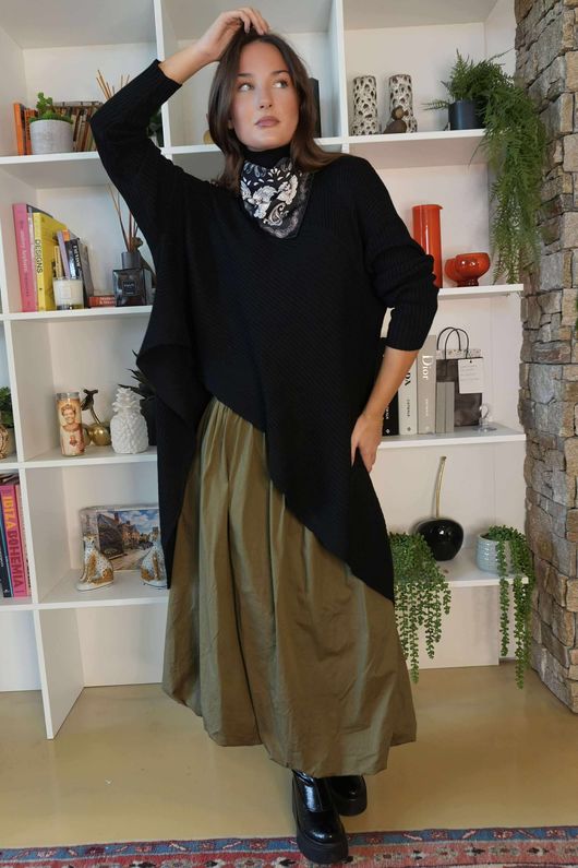 Paloma Bubble Hem Midi Skirt Olive